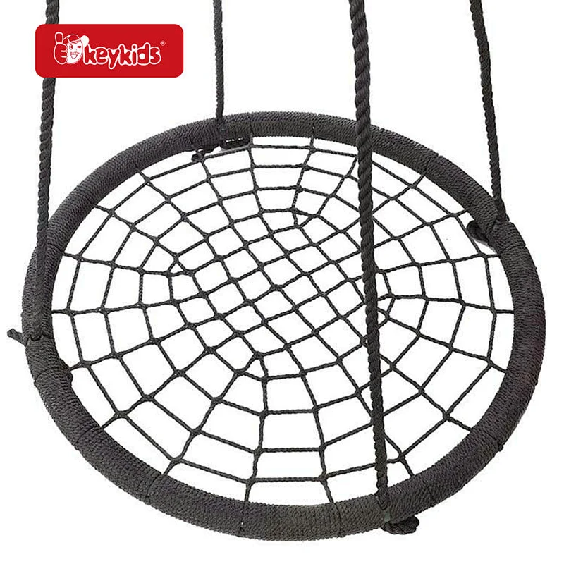 Outdoor Children Round Net Tree Swing with Hanging Ropes W01D304