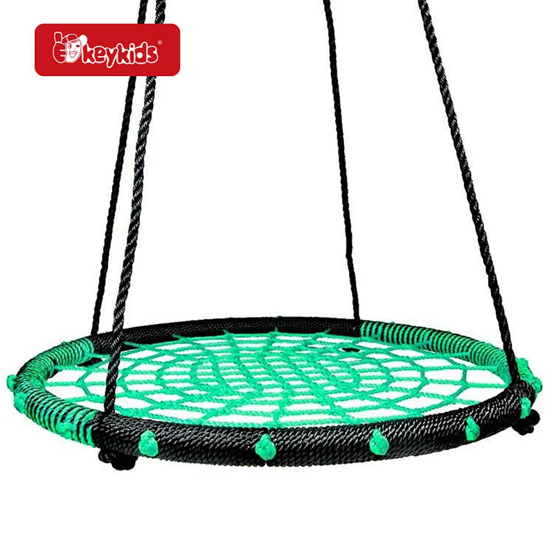 Outdoor Children Round Net Tree Swing with Hanging Ropes W01D304