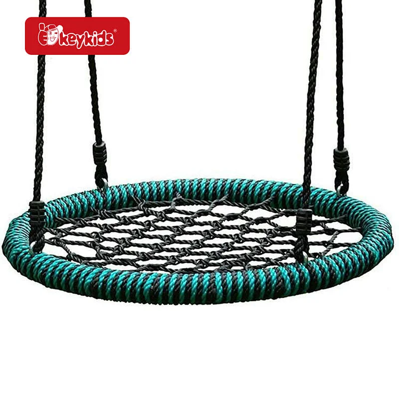 Outdoor Children Round Net Tree Swing with Hanging Ropes W01D304