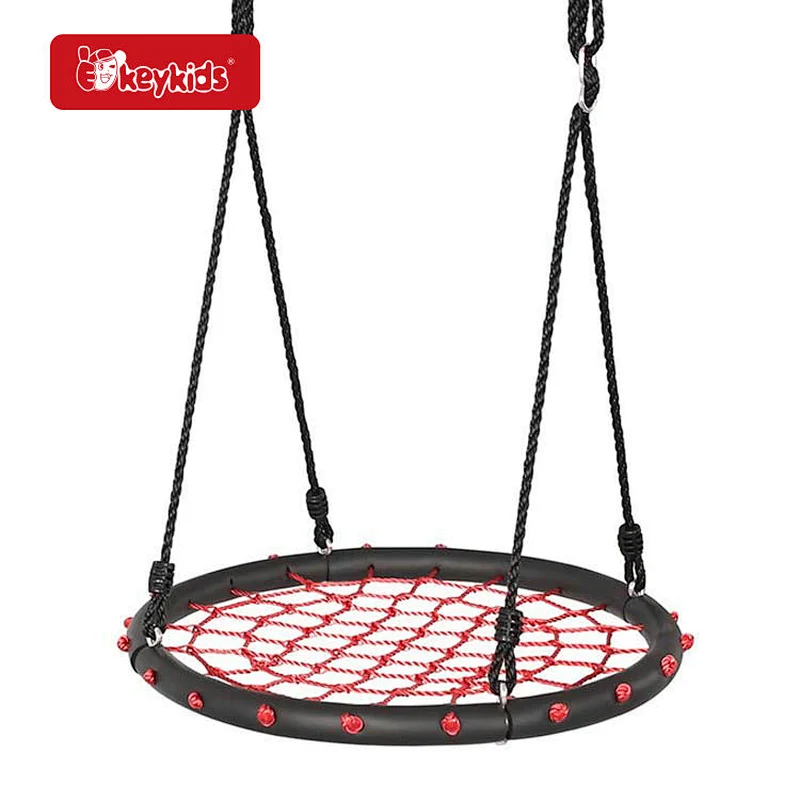 Outdoor Children Round Net Tree Swing with Hanging Ropes W01D304