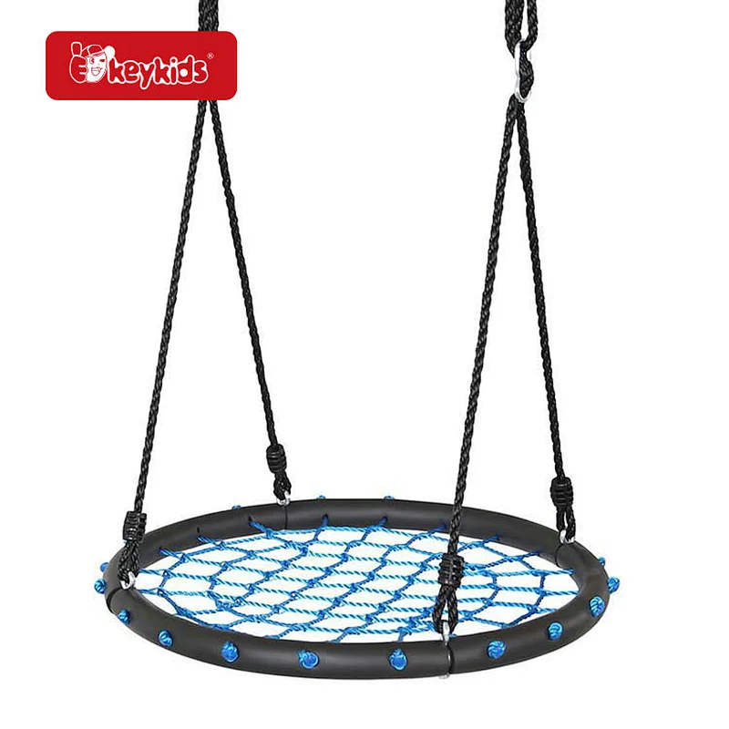 Outdoor Children Round Net Tree Swing with Hanging Ropes W01D304