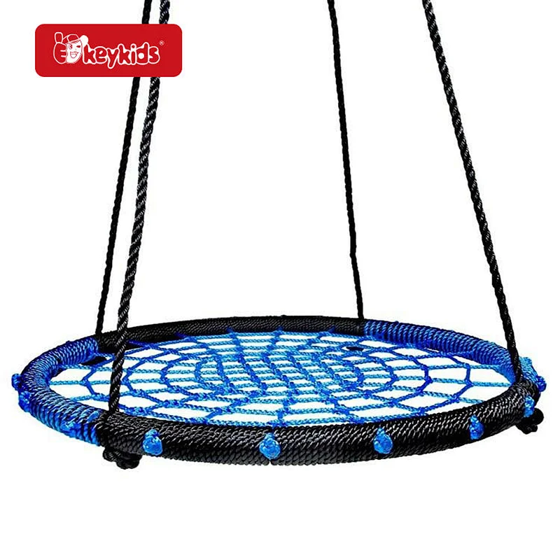 Outdoor Children Round Net Tree Swing with Hanging Ropes W01D304